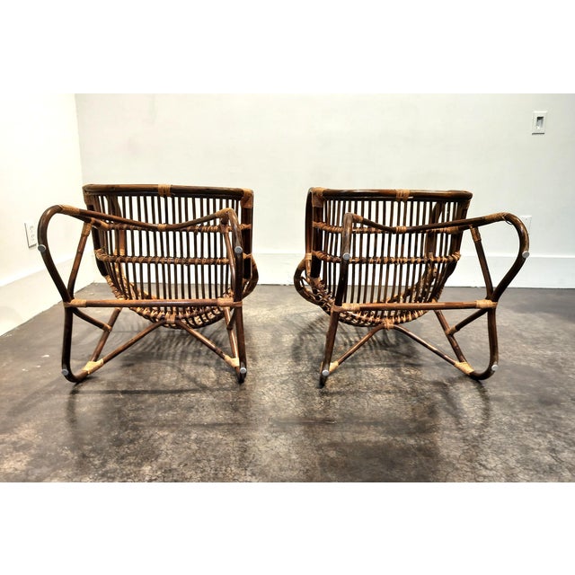 Vintage Italian Designer Mid-Century Modern Rattan Lounge Chairs by Franco Albini For Sale - Image 9 of 9