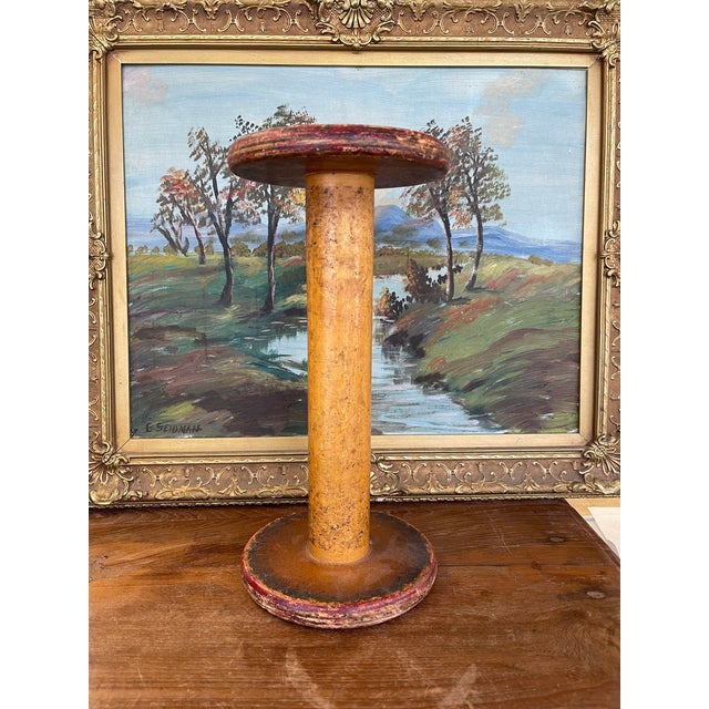 Industrial Industrial Wooden Textile Mill Bobbin or Spool With Red Painted Ends For Sale - Image 3 of 10