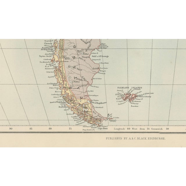 Paper Antique South America Map from Bartholomew, 1884 For Sale - Image 7 of 10