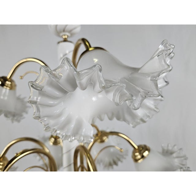 1970s Large Ceramic Chandelier in Brass and Murano Glass, Italy, 1970s For Sale - Image 5 of 18