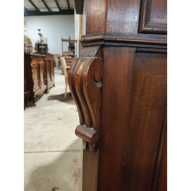 Wood Late 19th Century Continental Empire Mahogany Sideboard Buffet With Mirror Back & Carved Scroll Crest For Sale - Image 7 of 12
