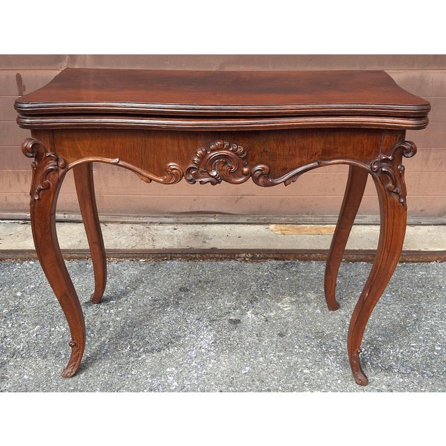 19th-Century French Louis XV Style Fold Top Mahogany Game Table / Console Table For Sale - Image 11 of 12