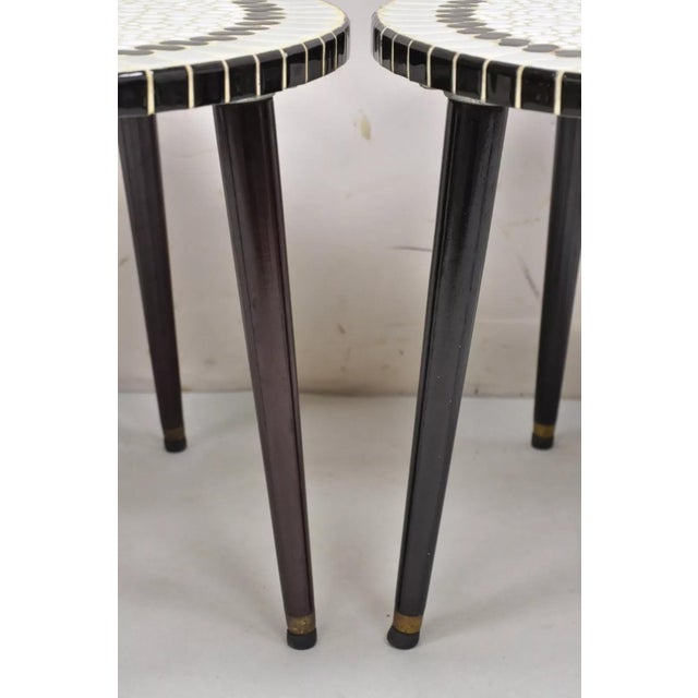 Wood Vintage Mid Century Modern Mosaic Tile Top Round Low Side Tables - a Pair For Sale - Image 7 of 12