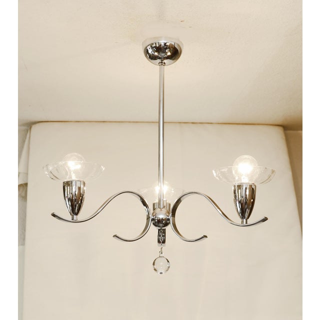 Art Deco Chandelier in Glass and Nickel, 1920s For Sale - Image 3 of 8