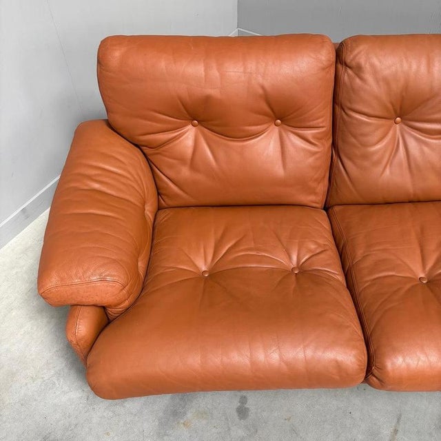 Brown Vintage Coronado Three-Seater Sofa in Cognac Leather from B&B Italia, Italy, 1960s For Sale - Image 8 of 16
