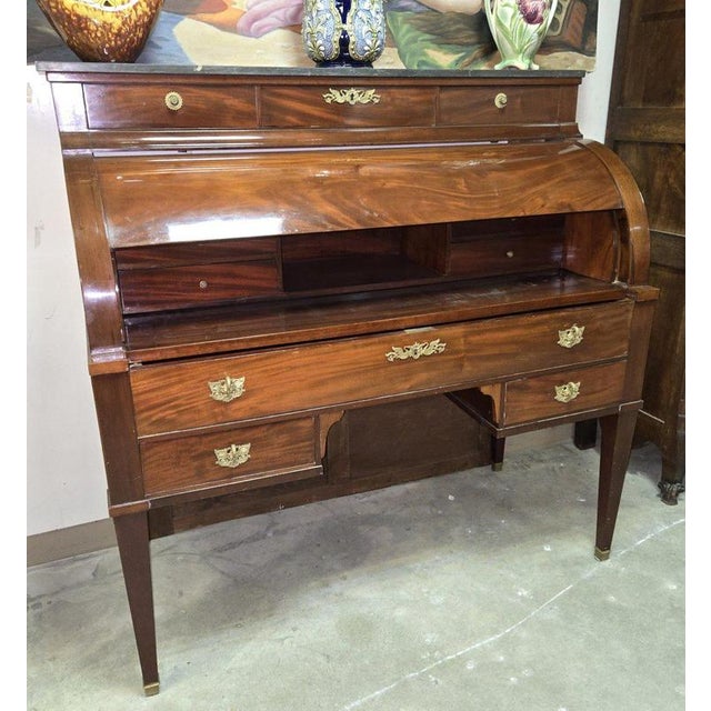 Important Louis XVI style double writing-table cylinder desk in mahogany