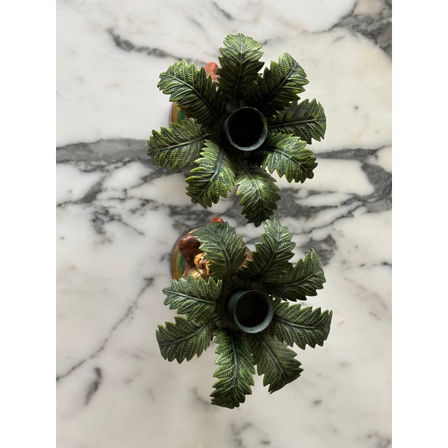 Mid 20th Century Vintage Palm Beach Style Petite Choses Monkey Palm Tree Candle Holders - A Pair For Sale - Image 5 of 9