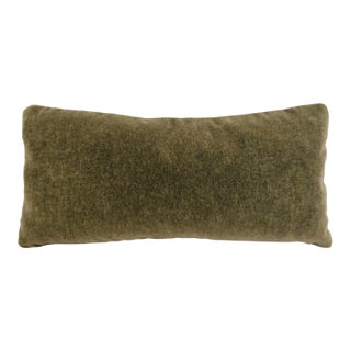Plush Olive Green Down Filled Lumbar Mohair Pillow For Sale