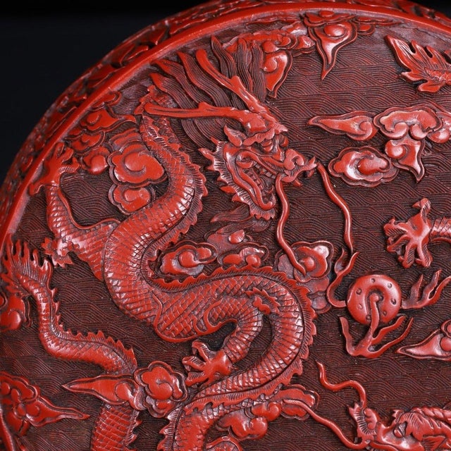 Late 20th Century Large Carved Cinnabar Lacquer Box With Dragon and Floral Motifs For Sale - Image 9 of 10
