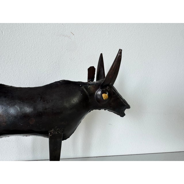 Metal Vintage Handmade Brutalist Metal Bull Sculpture For Sale - Image 7 of 11
