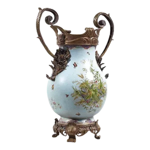 Bronze and Ceramic Light Blue Vase