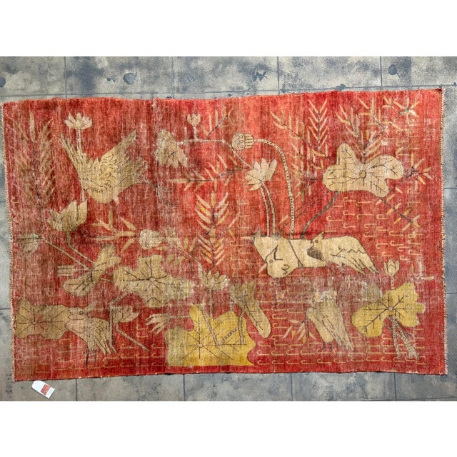 This remarkable antique Samarkand rug, dating to circa 1900, features a beautifully expressive pictorial composition of...