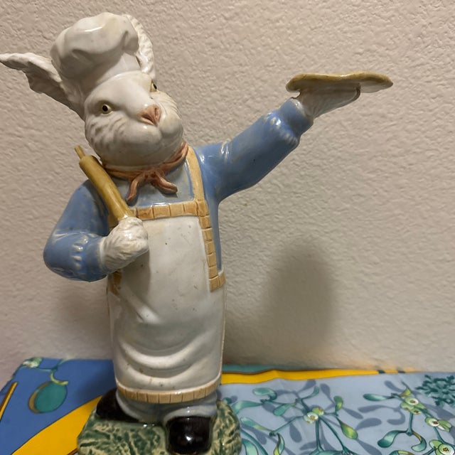 Ceramic Whimsical Vintage Ceramic Pizza Chef Bunny Figurine - 12" Hand-Painted Baker Rabbit For Sale - Image 7 of 7
