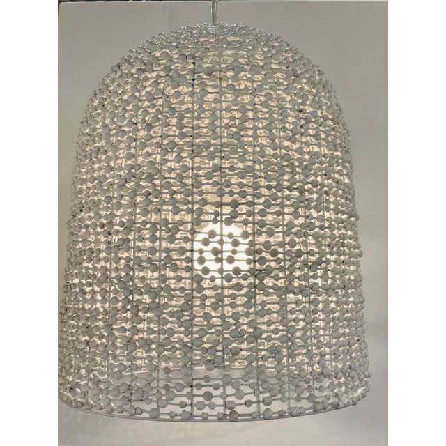 Modern Worlds Away Modern White Washed Wood Bead Arleigh Dome Pendant Light For Sale - Image 3 of 6