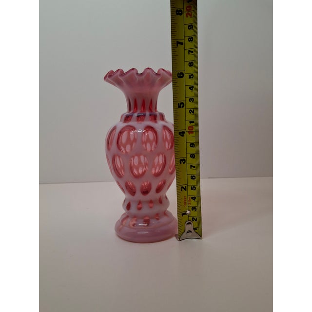 Victorian Cranberry Opalescent Coin Spot Vase Northwood Glass 6" Ruffled Rim Antique Eapg For Sale - Image 17 of 18