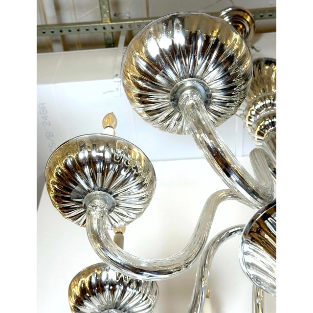 Silver Mid 20th Century Restored Modern Murano Style Mercury Glass Nine Arm Chandelier For Sale - Image 8 of 10