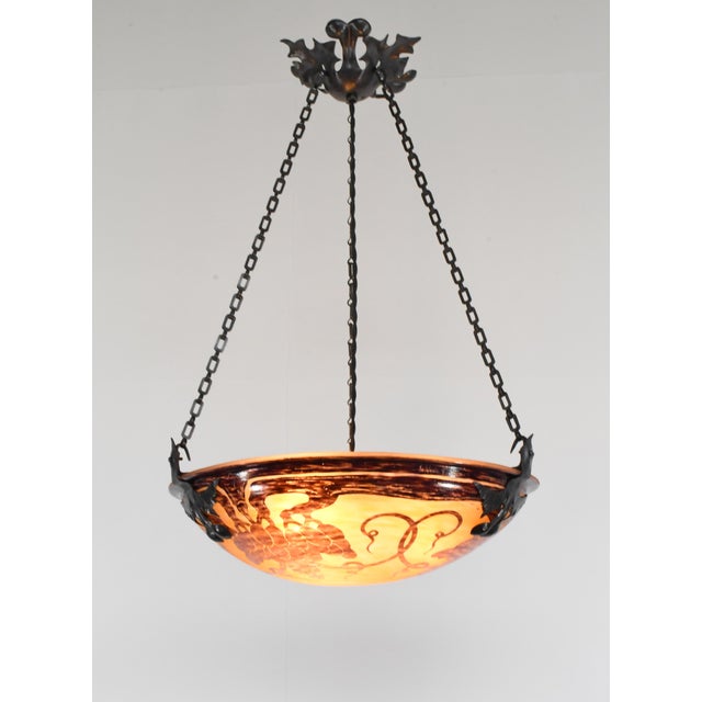 Charles Schneider French Art Deco Pendant Light by Le Verre Francais Schneider - 1925 Cameo Chandelier France For Sale - Image 4 of 12