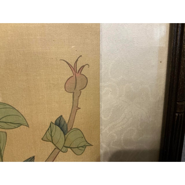 Textile Beautiful Framed East Asian Botanical and Butterfly Painting For Sale - Image 7 of 12