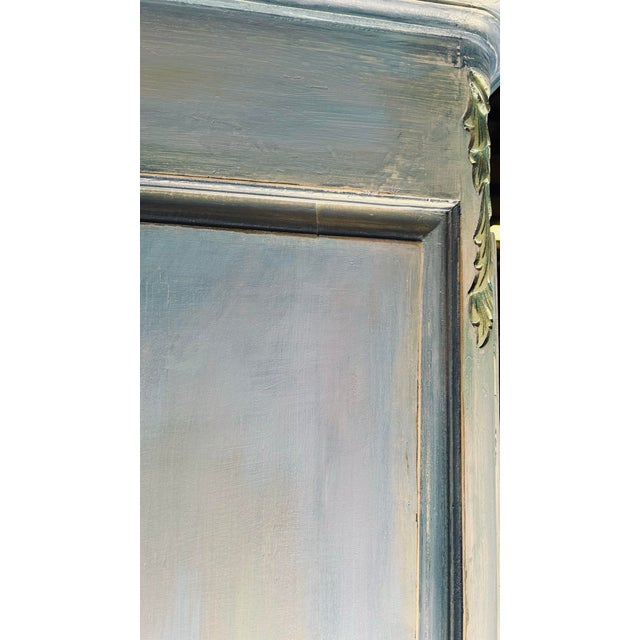 French Provincial Gorgeous Whimsical and Romantic Blue Vintage French Provincial Armoire Custom Hand Painted. For Sale - Image 3 of 12