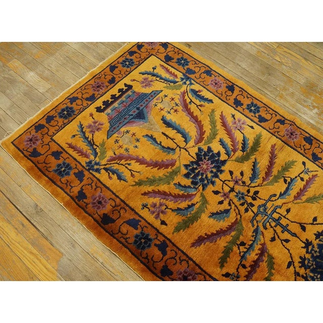 1920s Goldenord Floral Antique Chinese Art Deco Carpet 3'' X 5'6'' Knotted Wool Rug For Sale In New York - Image 6 of 12