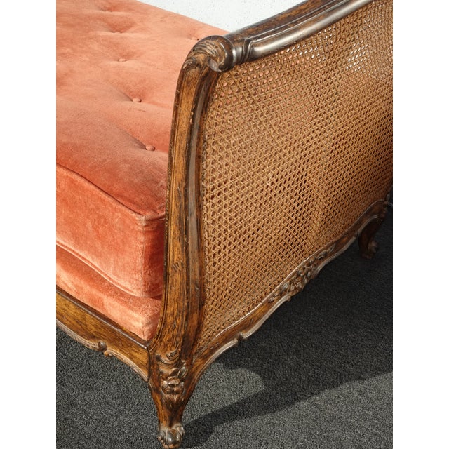 Vintage French Louis XVI Daybed ~ Cane Bed W Orange Velvet ~ Chaise Lounge For Sale - Image 11 of 12
