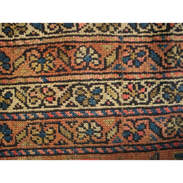 1930s Orange Peach Geometric Tribal Handknotted Antique Persian Kurdish Rug 4'6" X 5'7" Wool Carpet For Sale - Image 4 of 6