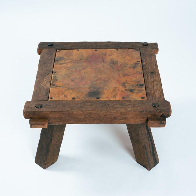 Brutalist Copper and Oak Side Table, 1970s For Sale - Image 13 of 15