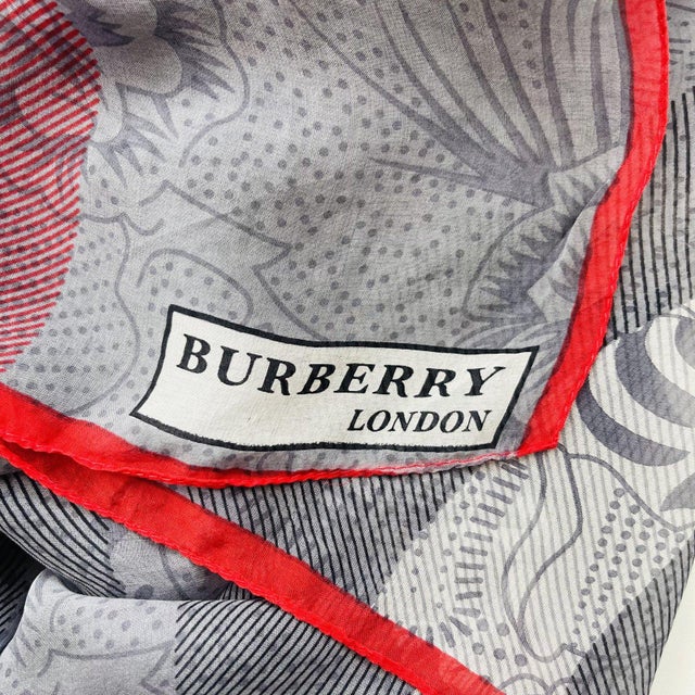 Burberry Grey Printed 100% Silk Scarf For Sale - Image 6 of 9