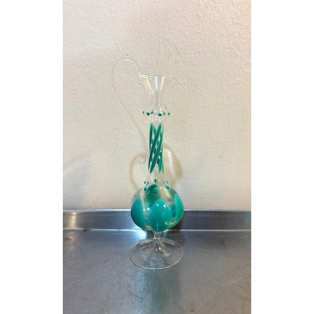 Murano Murano Hand Painted Aqua Mini Glass Bud Vase For Sale - Image 4 of 5