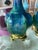 Mid-Century Modern Vintage Pair of Blue Green Ceramic Table Lamps Brass Greek Key Base - a Pair For Sale - Image 3 of 11