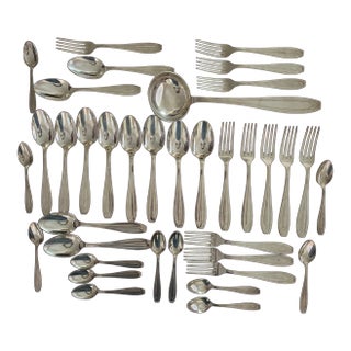 French Art Deco Silverplate Silverware, C. 1940's- Set of 37 For Sale