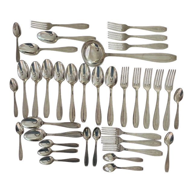 French Art Deco Silverplate Silverware, C. 1940's- Set of 37 For Sale