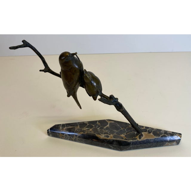 Early 20th Century André Vincent Becquerel Art Deco Bronze Bird Sculpture on Portoro Marble Base For Sale - Image 5 of 7