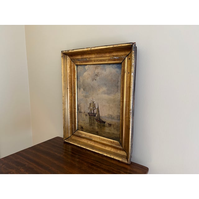 American Late 19th Century Maritime Seascape Oil on Board in Original Giltwood Frame For Sale - Image 3 of 11