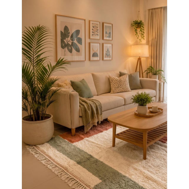 Contemporary Moroccan Rug | Handwoven Berber Wool Rug with Ivory Field and Terracotta Color Blocks This modern...