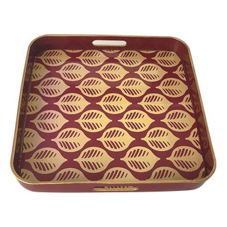 Lacquered Wood and Plastic Platter with Geometrical Pattern Decor, France, 1980s For Sale