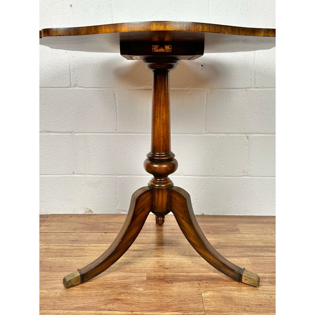 Traditional Maitland Smith Mahogany Scalloped Flip Top Side Table For Sale - Image 3 of 10