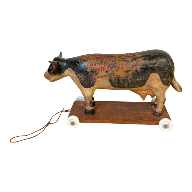 Folk Art Advertising IXL Creamery, 1944, Hand Carved Milk Cow Prize/ Trade Sign For Sale