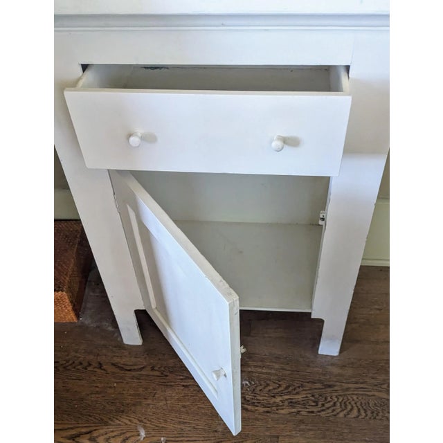 2 Piece Slender Farmhouse Cabinet and Shelving With Neoclassical Lines For Sale - Image 4 of 6