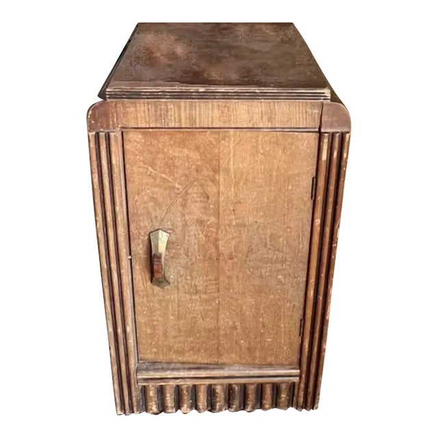 Early 20th Century Antique Art Deco End Beside Table with Amber Bakelite & Brass Hardware For Sale