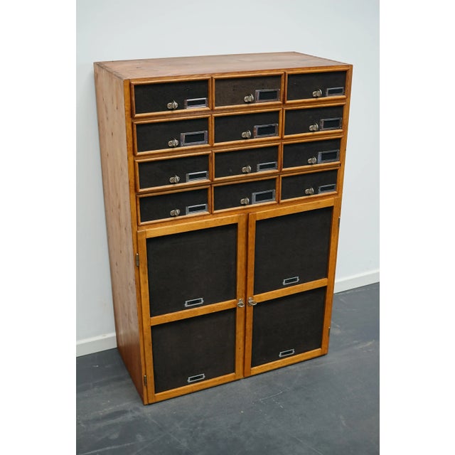 Black Industrial German Oak and Pine Apothecary Cabinet, Mid-20th-Century For Sale - Image 8 of 16