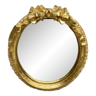 Vintage Oval Gilt Mirror With Bow For Sale