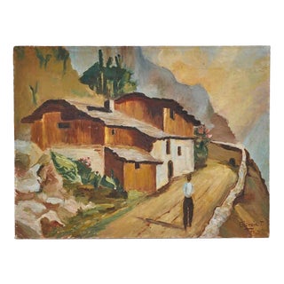 Giorgia T., Mountain Road, 1949, Oil Painting on Panel For Sale