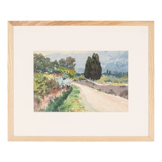 A. Chardeyron, Pines in the Field, 1928, Watercolor on Paper, Framed For Sale