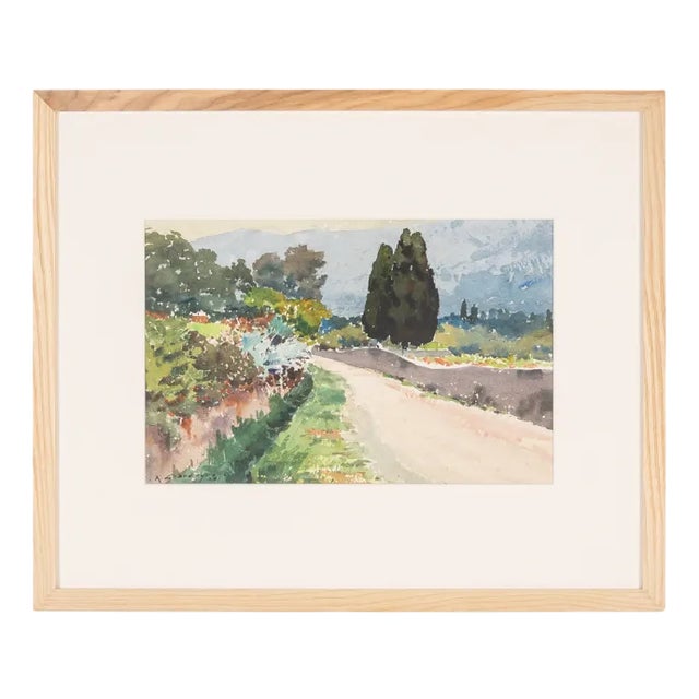 A. Chardeyron, Pines in the Field, 1928, Watercolor on Paper, Framed For Sale