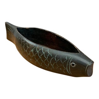 Vintage Carved Wood Fish Bowl For Sale