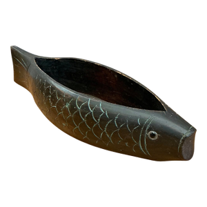 Vintage Carved Wood Fish Bowl