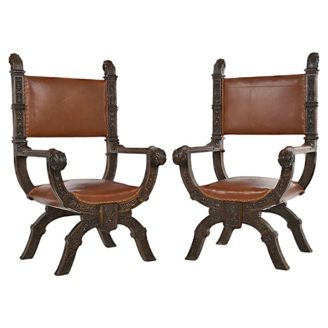 Set of Italian Renaissance Style Chairs For Sale