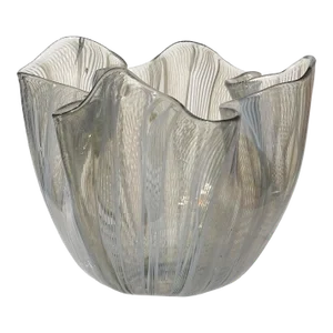 Murano Venini Bianconi Signed Taupe Gray Opal White Zanfirico Italian Art Glass Fazzoletto Vase