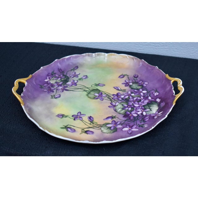 French Antique Jean Pouyat Limoges Hand Painted Violet Porcelain Cake Tray Plate JPL For Sale - Image 3 of 14